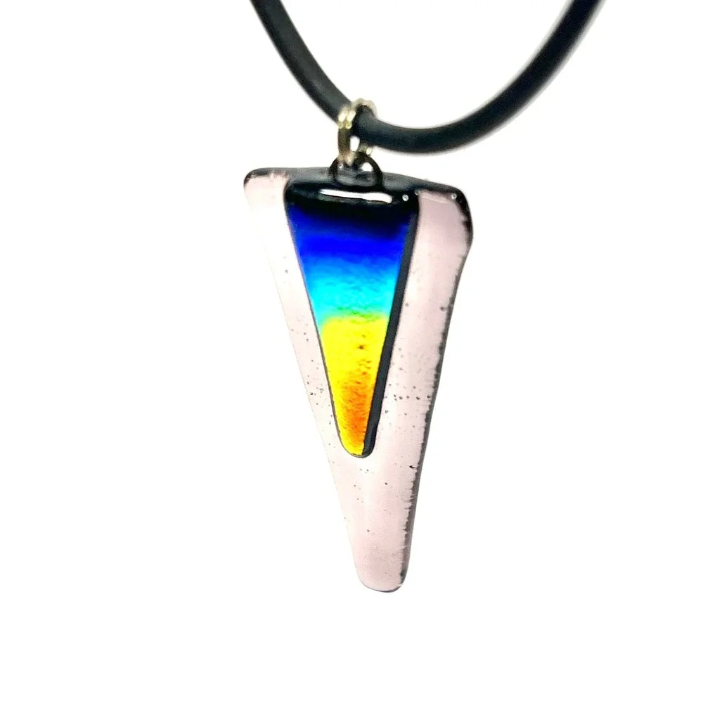 LGBTQ Pride Pink Glass Pendant Necklace Rainbow Dichroic‎ Cord Choker